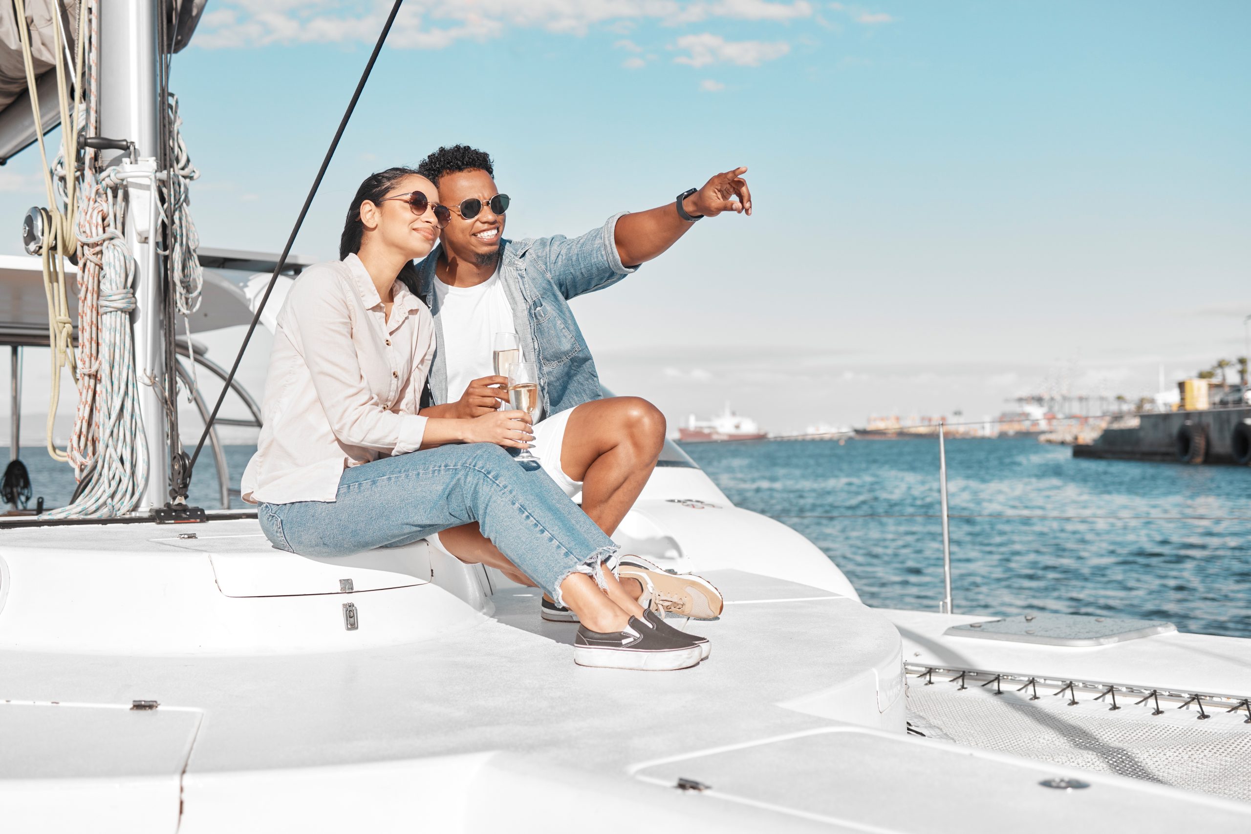 Stock image of couple on boat